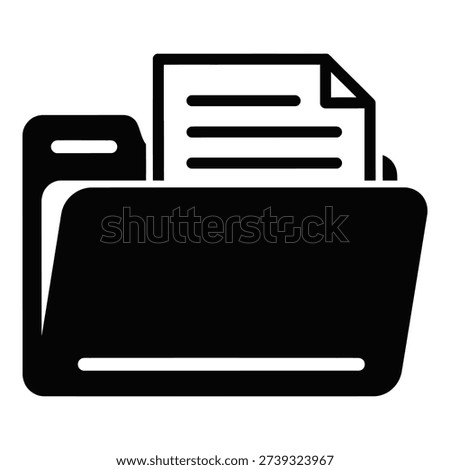 Black folder with paper icon on white background simple office symbol icon