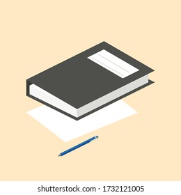 black folder is placed over A4 paper with a pencil next to it.