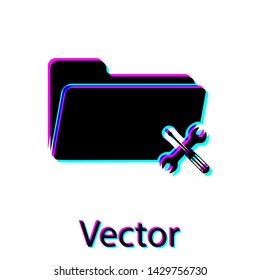Black Folder with screwdriver and wrench icon isolated on white background.  