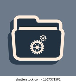 Black Folder settings with gears icon isolated on grey background. 