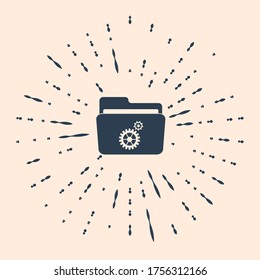 Black Folder settings with gears icon on beige background. Concept of software update, transfer protocol, teamwork tool management, copy process. Abstract circle random dots. Vector Illustration
