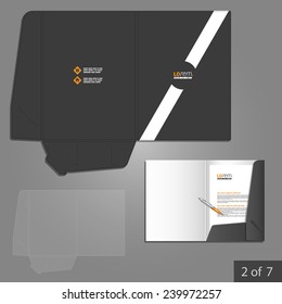 Diseño de Plantilla de carpeta negra para empresa con línea diagonal blanca. Elemento de papelería.
