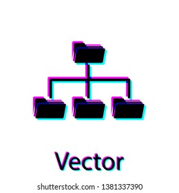 Black Folder tree icon isolated on white background. Computer network file folder organization structure flowchart. Vector Illustration