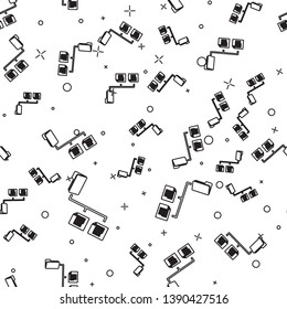 Black Folder tree icon isolated seamless pattern on white background. Computer network file folder organization structure flowchart. Vector Illustration