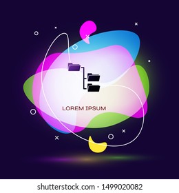Black Folder tree icon isolated on dark blue background. Computer network file folder organization structure flowchart. Abstract banner with liquid shapes. Vector Illustration