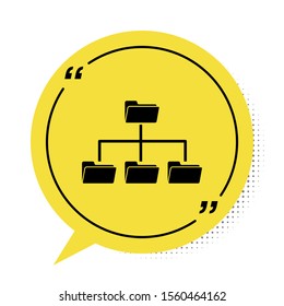 Black Folder tree icon isolated on white background. Computer network file folder organization structure flowchart. Yellow speech bubble symbol. Vector Illustration