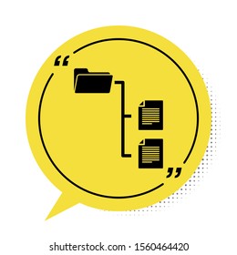 Black Folder tree icon isolated on white background. Computer network file folder organization structure flowchart. Yellow speech bubble symbol. Vector Illustration