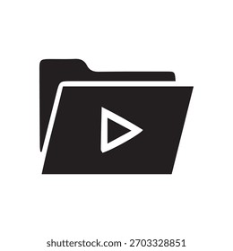 Black Folder with Triangle Minimalist Silhouette Icon for File Storage, System UI  Tech Branding