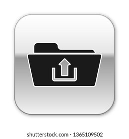 Black Folder upload icon isolated on white background. Silver square button. Vector Illustration