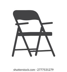 Black folding chair with armrests, isolated on white background, minimalist design, simple and functional seating solution.