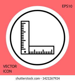 Black Folding ruler icon isolated on red background. White circle button. Vector Illustration