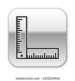 Black Folding ruler icon isolated on white background. Silver square button. Vector Illustration
