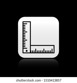 Black Folding ruler icon isolated on black background. Silver square button. Vector Illustration