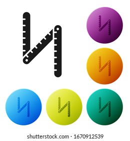 Black Folding ruler icon isolated on white background. Set icons in color circle buttons. Vector Illustration