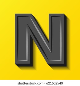 Black font on yellow background, vector, letter N