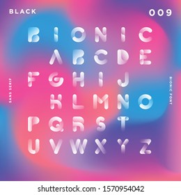 Black font  Sans serif  Futuristic typeface  Vector alphabet  Minimal script  Latin letters  Gradient background  Holographic texture  Headline font  Display typeface  Display font 
