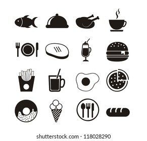 black food icons over white background. vector