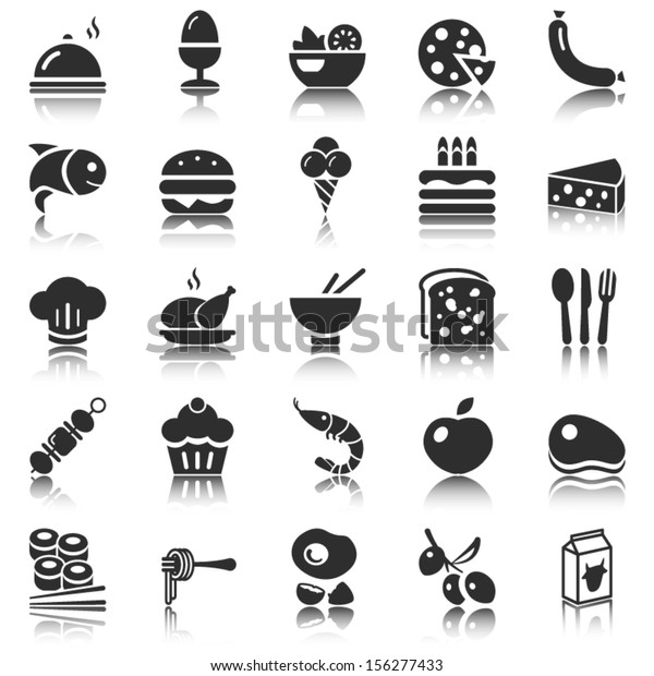 Black Food Icons Set Reflection Stock Vector (Royalty Free) 156277433 ...