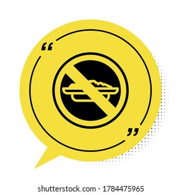 Black Food no diet icon isolated on white background. Healing hunger. Yellow speech bubble symbol. Vector
