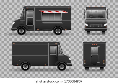 Black Food truck. High Detailed Vector Illustration. Food Truck Mockup.