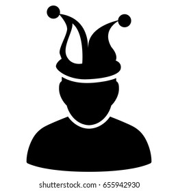 Black Fool toolbar pictogram. Vector pictograph style is a flat symbol on diagonal hatch transparent background.
