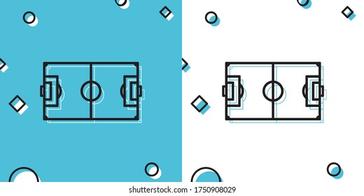 Black Football field or soccer field icon isolated on blue and white background. Random dynamic shapes. Vector Illustration