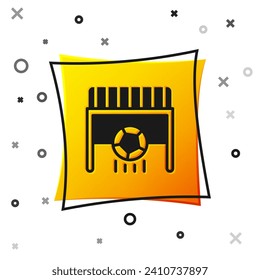 Black Football goal with ball icon isolated on white background. Yellow square button. Vector