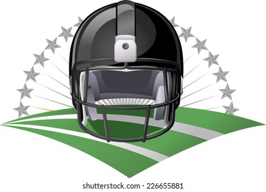 Black Football helmet on a green field