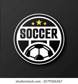 black football logo badge with a soccer ball illustration. dark color sport team logo vector template.