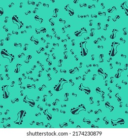 Black Football shoes icon isolated seamless pattern on green background. Soccer boots. Sport football foot protection.  Vector