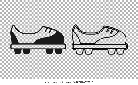 Black Football shoes icon isolated on transparent background. Soccer boots. Sport football foot protection.  Vector