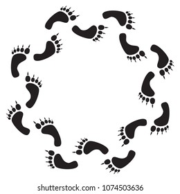 Black footprint with claws on a vicious circle for T-shirt and apparel graphics, poster, print, postcard