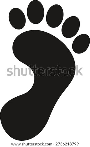 Black footprint with five distinct toes and a smooth sole shape