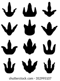 Black footprints of dinosaurs, vector