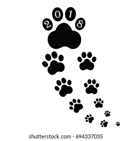 Black footprints of dog. Pets symbol.Puppy animal of Chinese New Year of the Dog.Vector illustration