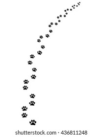 Black footprints of dogs, turn right ,vector 