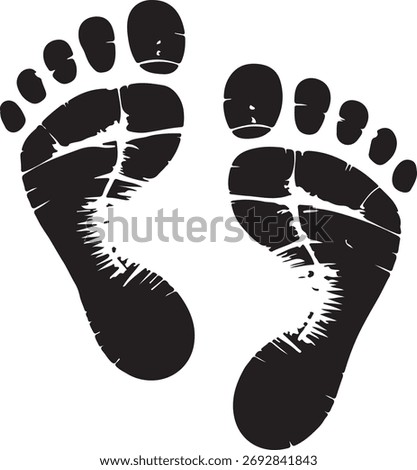 Black footprints impression sole toes