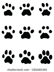 Black footprints of leopard on a white background