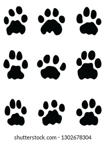 Black footprints of lions on a white background