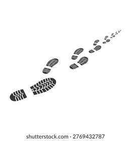 black footprints on white background leaving trail, empty space
