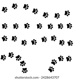 Black footprints paws directions vector illustration. Step, footstep, track direction