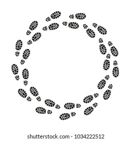 Black Footprints Silhouette Round Design Template Texture Pattern Pairs Shoes. Vector illustration of Foot Print