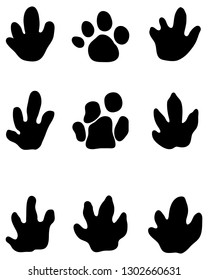 Black footprints of tapir on a white background