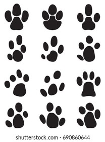 Black footprints of tapir on a white background