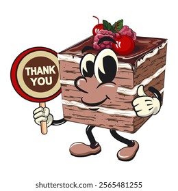 black fores cake cute cartoon isolated vector illustration character mascot say thank you, work of hand drawn