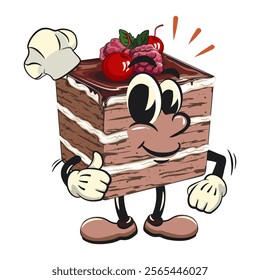 black forest cake cute cartoon isolated vector illustration character mascot as chef give thumbs up, work of hand drawn