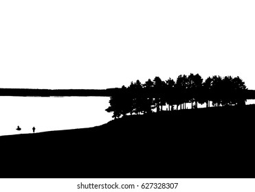 Black forest silhouette. Isolated on white background. Vector illustration for your design