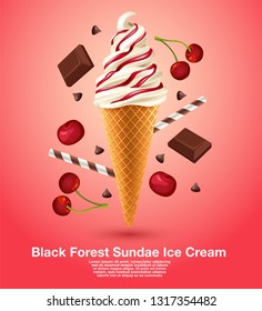 Black Forest Sundae Soft Serve : Vector Illustration