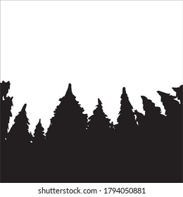 Black forest in vector illustration. Stock vector illustration isolated on white background. Outline of the top of the forest. Nature without the image of civilization. Suitable for hiking.
