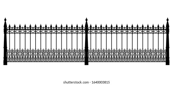 black forged fence isolated on white background